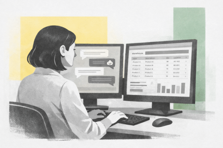 Naine töötab arvutis